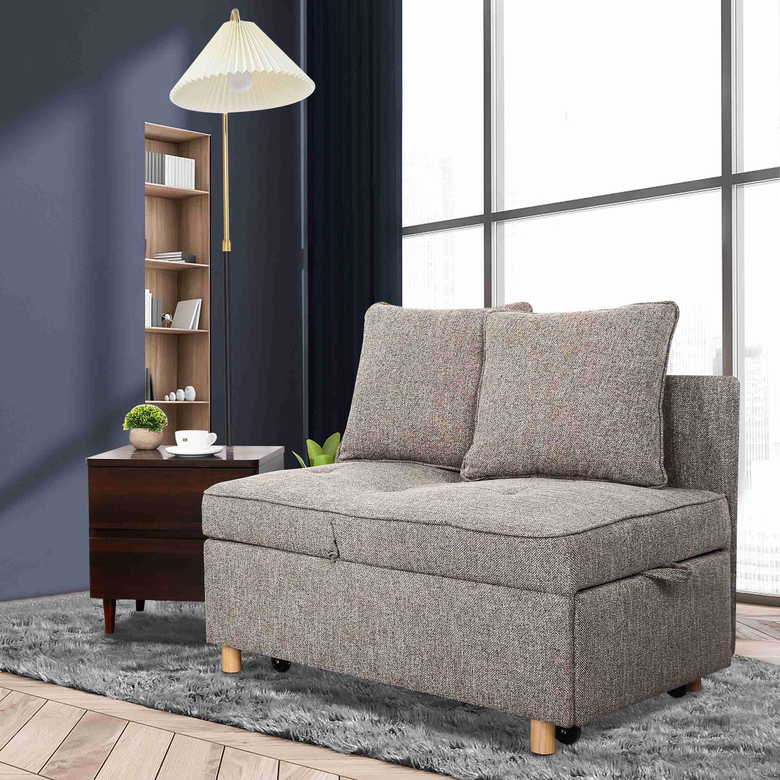 SEJOV Canapé Convertible 4-en-1, 2-3 Places, Chaise Longue/Pouf/Lit Pour Petit Espace - 1m/1.8m - 2 Oreillers - Dossier Réglable à 5 Niveaux - Gris -VIDAXL || Songmics Soldes