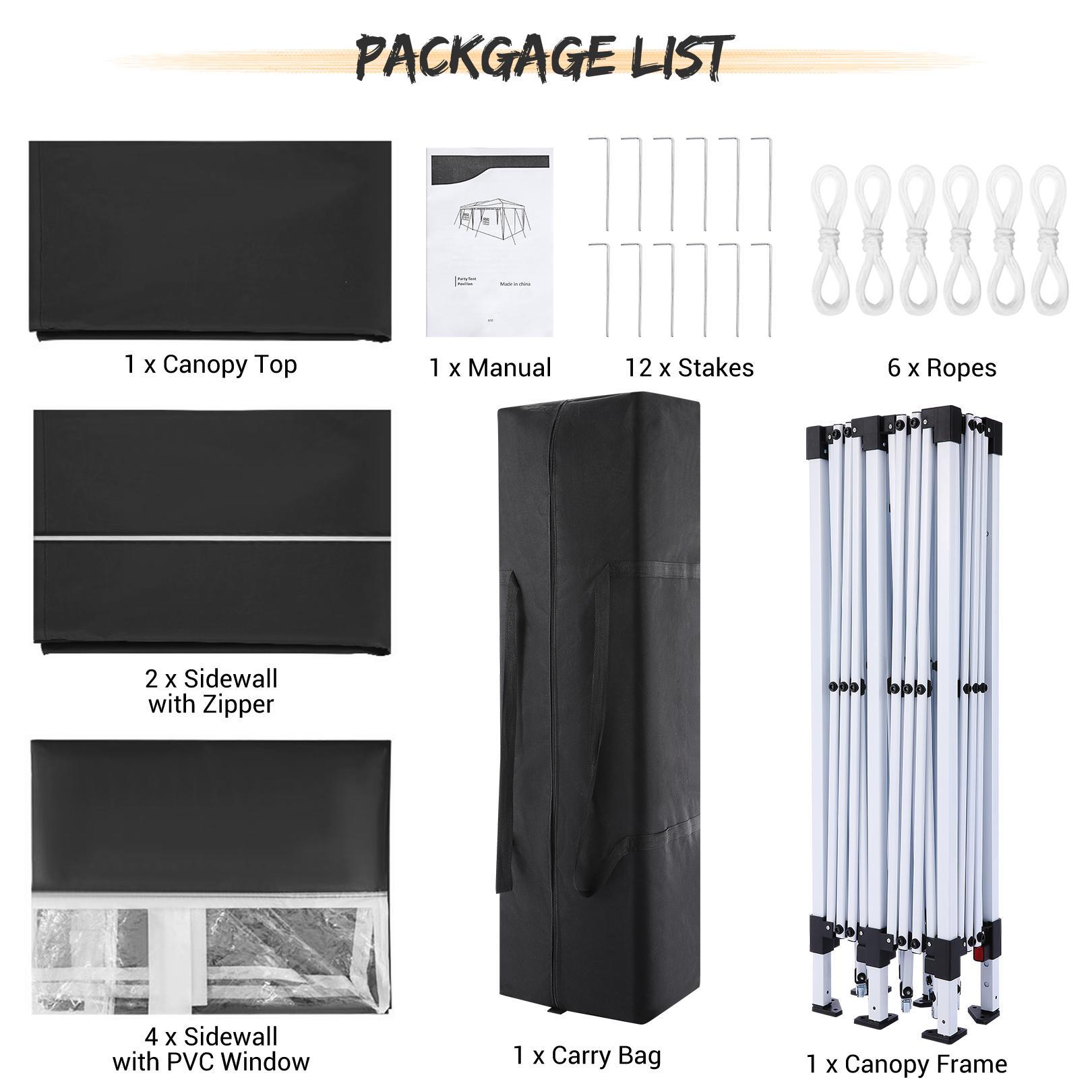 Tonnelle Jardin Pliante 3x6M Imperméable Anti-UV Réglable, Barnum Pliant Avec Fenêtre Pour Marriage Extérieur, Pique-nique,camping Noir -Promos Verde Rêverie Boutique