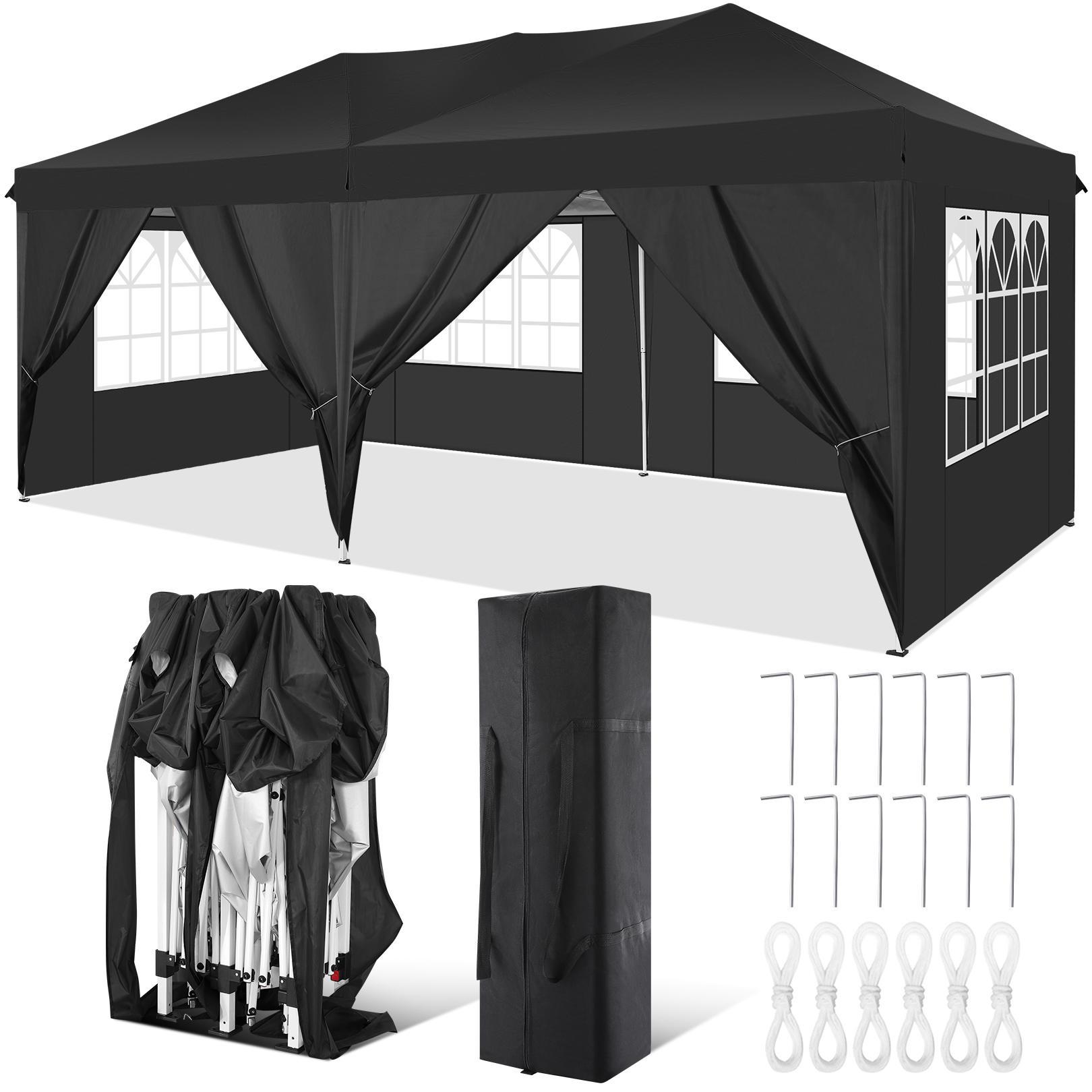 Tonnelle Jardin Pliante 3x6M Imperméable Anti-UV Réglable, Barnum Pliant Avec Fenêtre Pour Marriage Extérieur, Pique-nique,camping Noir -Promos Verde Rêverie Boutique