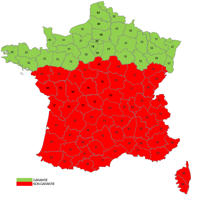 Les départements qui sont garantis pour le PVC