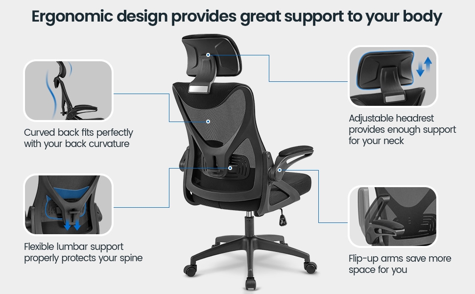 Simplie Fun BestOffice PC Gaming Chair Ergonomic 52 High Office Chair Desk Chair with Lumbar Support Flip Up Arms Headrest PU | Mathis Home