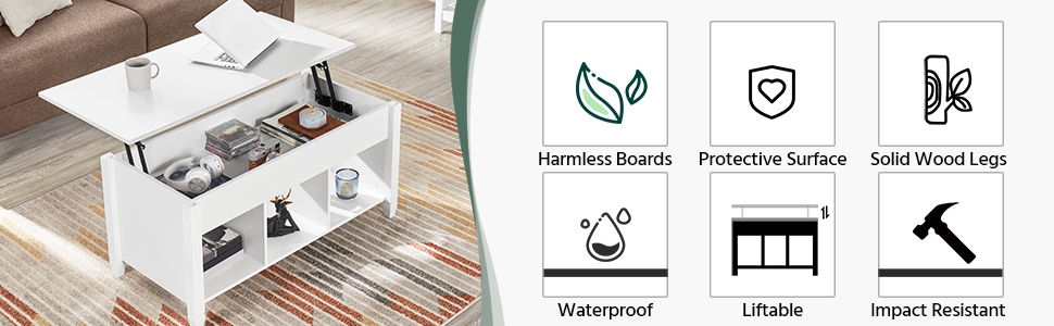 Yaheetech Wooden Lift Top Coffee Table Coffee Accent Table, White -Living Room Furniture Store