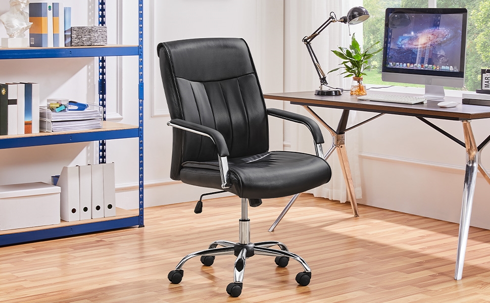 Yaheetech High Back Office Chair PU Leather Desk Chair, Black -Office Furniture Store