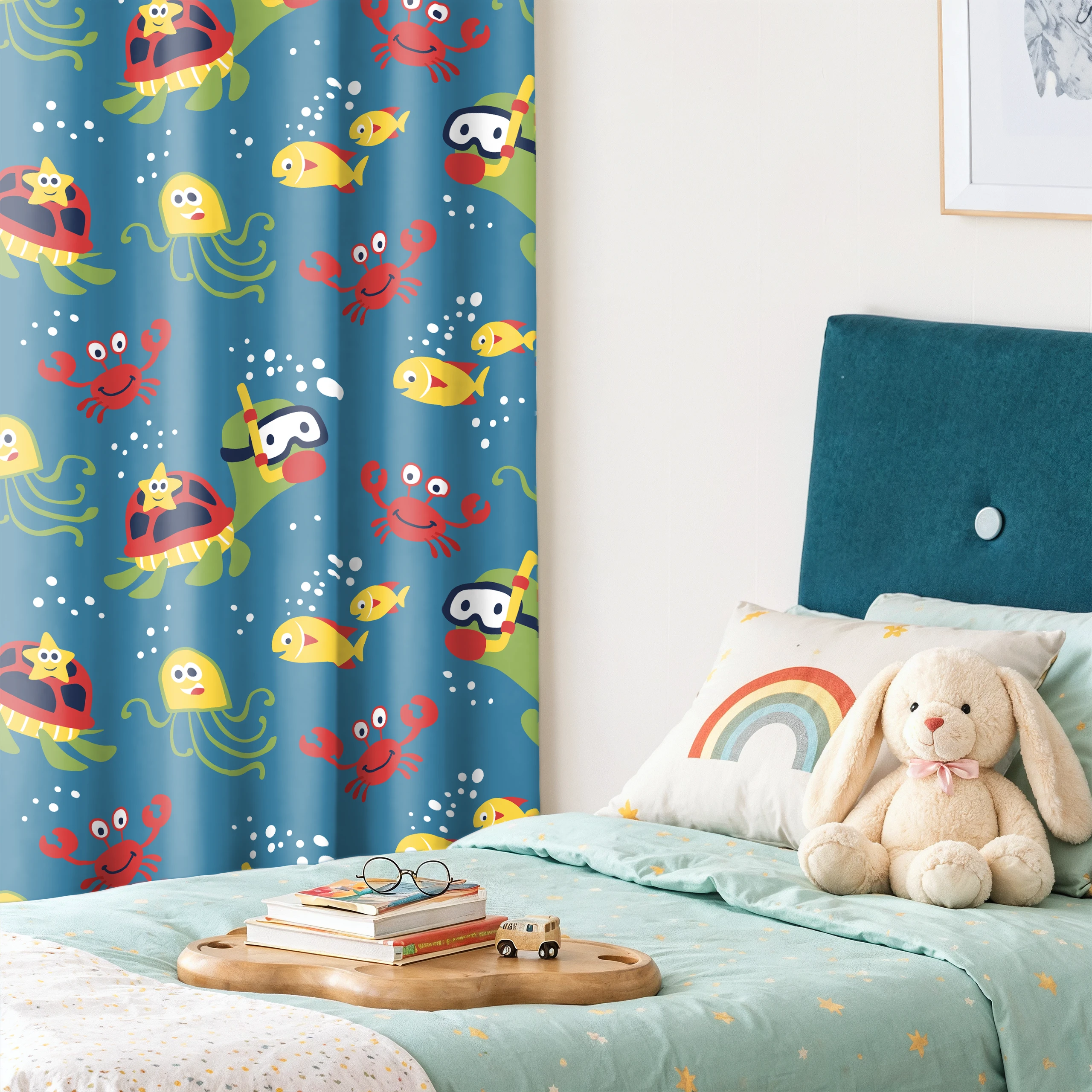 Rideau pour chambre d'enfant (garçon ou fille) avec ruban à motif marin ...