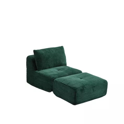 Chaise longue moderna Whisen in memory foam compresso con poggiapiedi mobile in tessuto di velluto a coste, 1 di 8