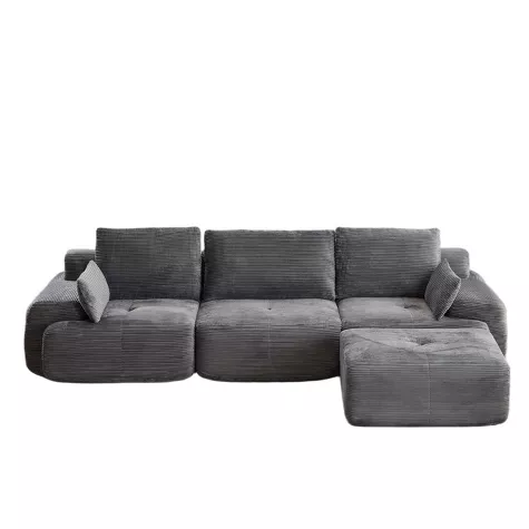 Chaise longue Whisen moderna de espuma viscoelástica comprimida Sofá cama con otomana móvil tapizado en pana, 8 de 12