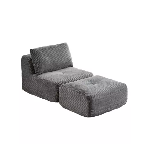 Chaise longue Whisen Modern Memory Foam con otomana móvil y tapizado en pana, 1 de 8