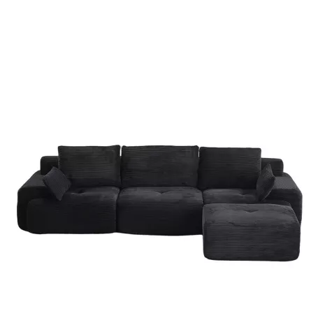 Whisen Modern Chaise longue in memory foam compresso con poggiapiedi mobile in velluto a coste, 9 di 12