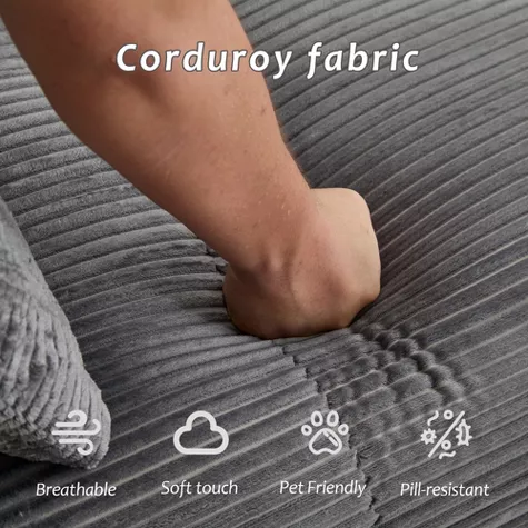 Chaise longue Whisen moderna con espuma viscoelástica comprimida, otomana móvil tapizada en pana, 3 de 12