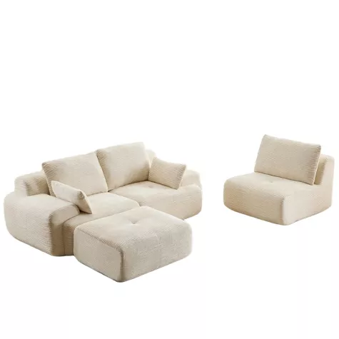Chaise longue Whisen Modern Memory Foam Compressed con otomana móvil y tapizada en pana, 9 de 12
