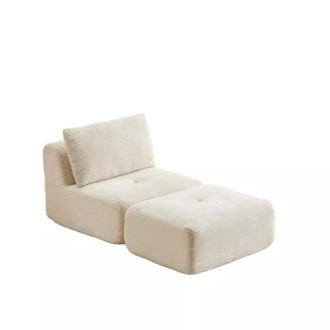 Chaise longue moderna Whisen in memory foam compresso con poggiapiedi mobile in tessuto di velluto a coste, 1 di 8