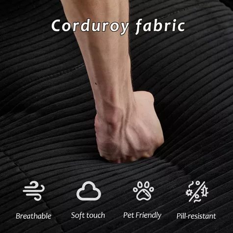 Chaise longue Whisen Modern Memory Foam Compressed con otomana móvil y tapizado en pana, 3 de 10