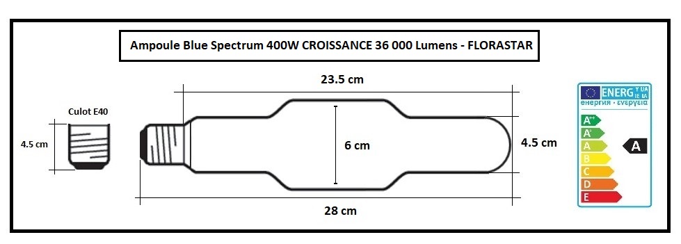 Ampoule de croissance 400W au spectre bleu 600 K