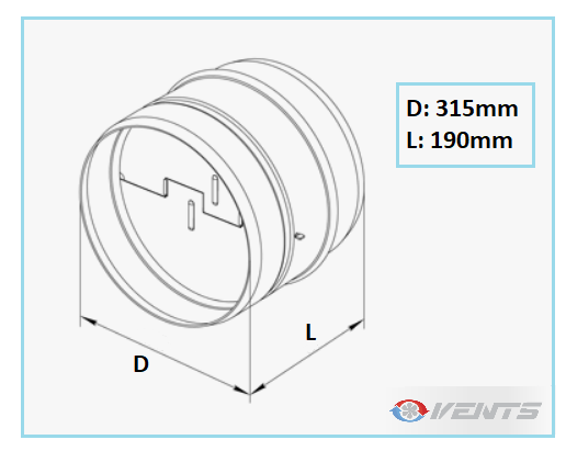 Clapet pour gaine de ventilation de diamètre 315mm