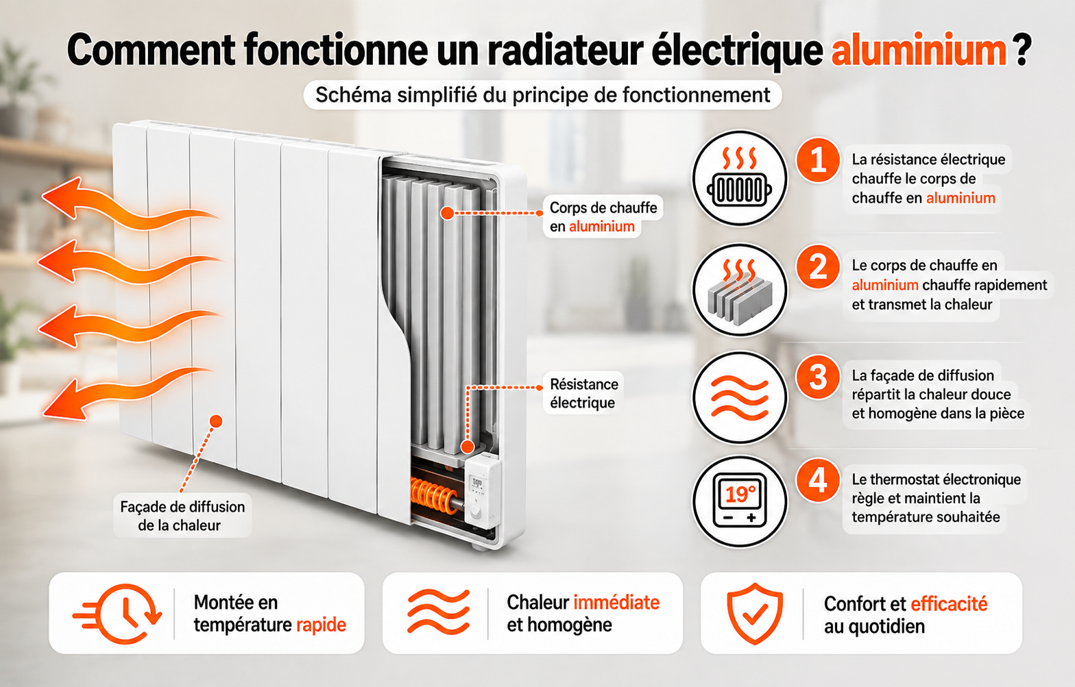 Fonctionnement du cœur de chauffe en aluminium du radiateur ALUMIA CONNECT