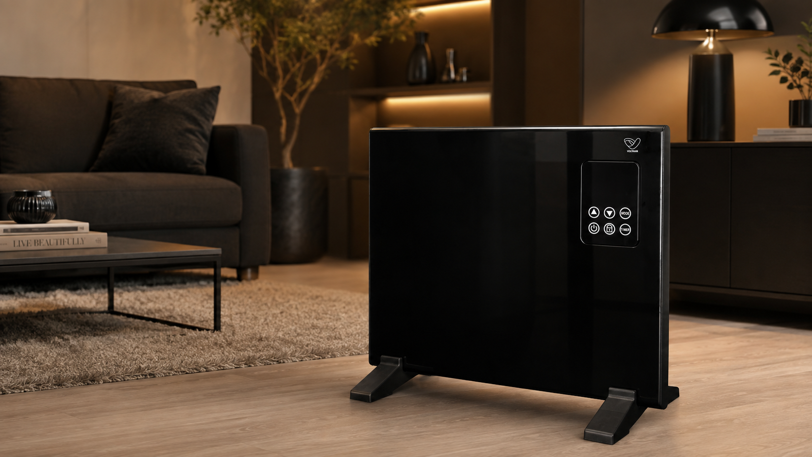 Radiateur électrique noir ALUMIA CONNECT dans un intérieur contemporain