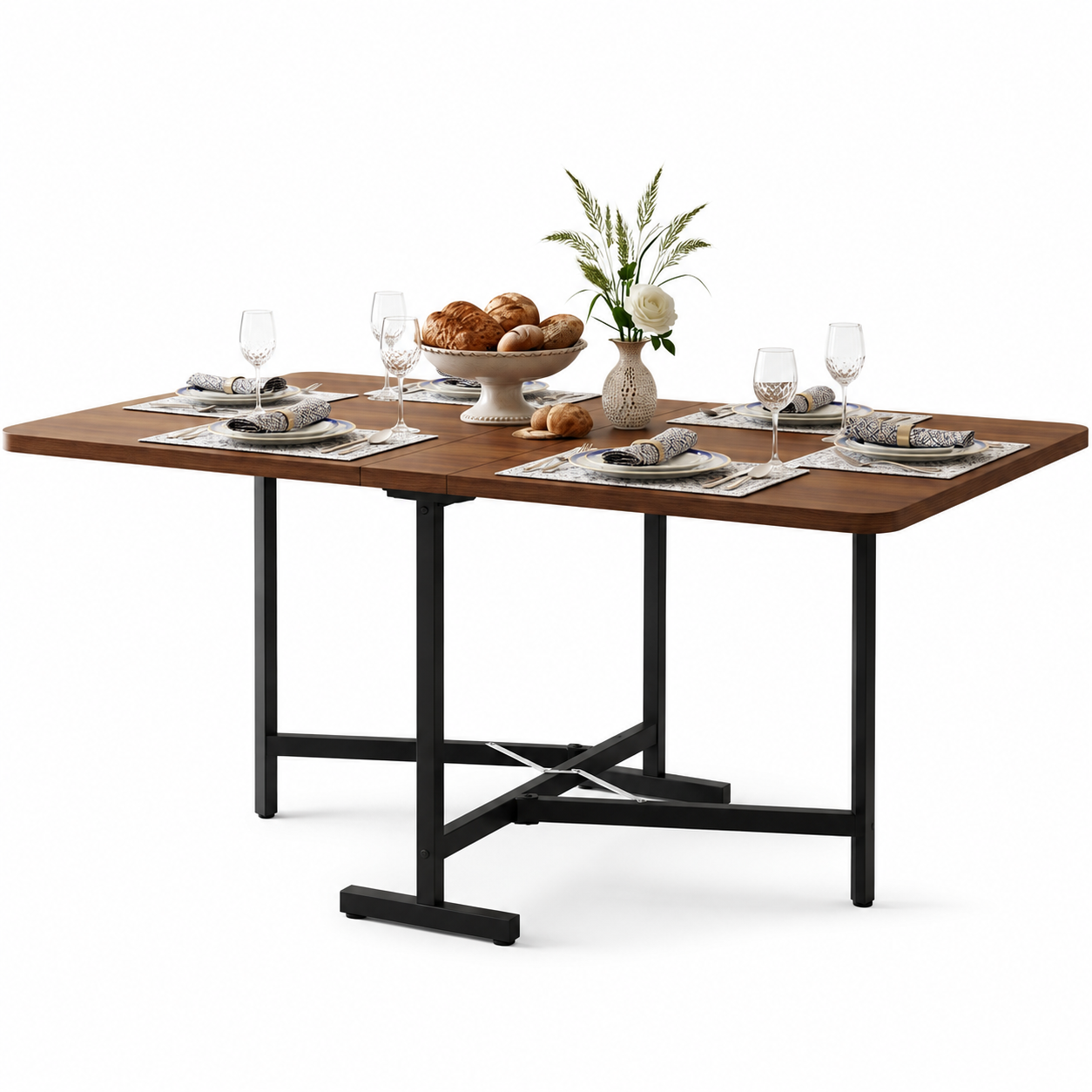 Table à manger extensible et pliante en MDF, finition noyer, charge 60 kg - vue 1
