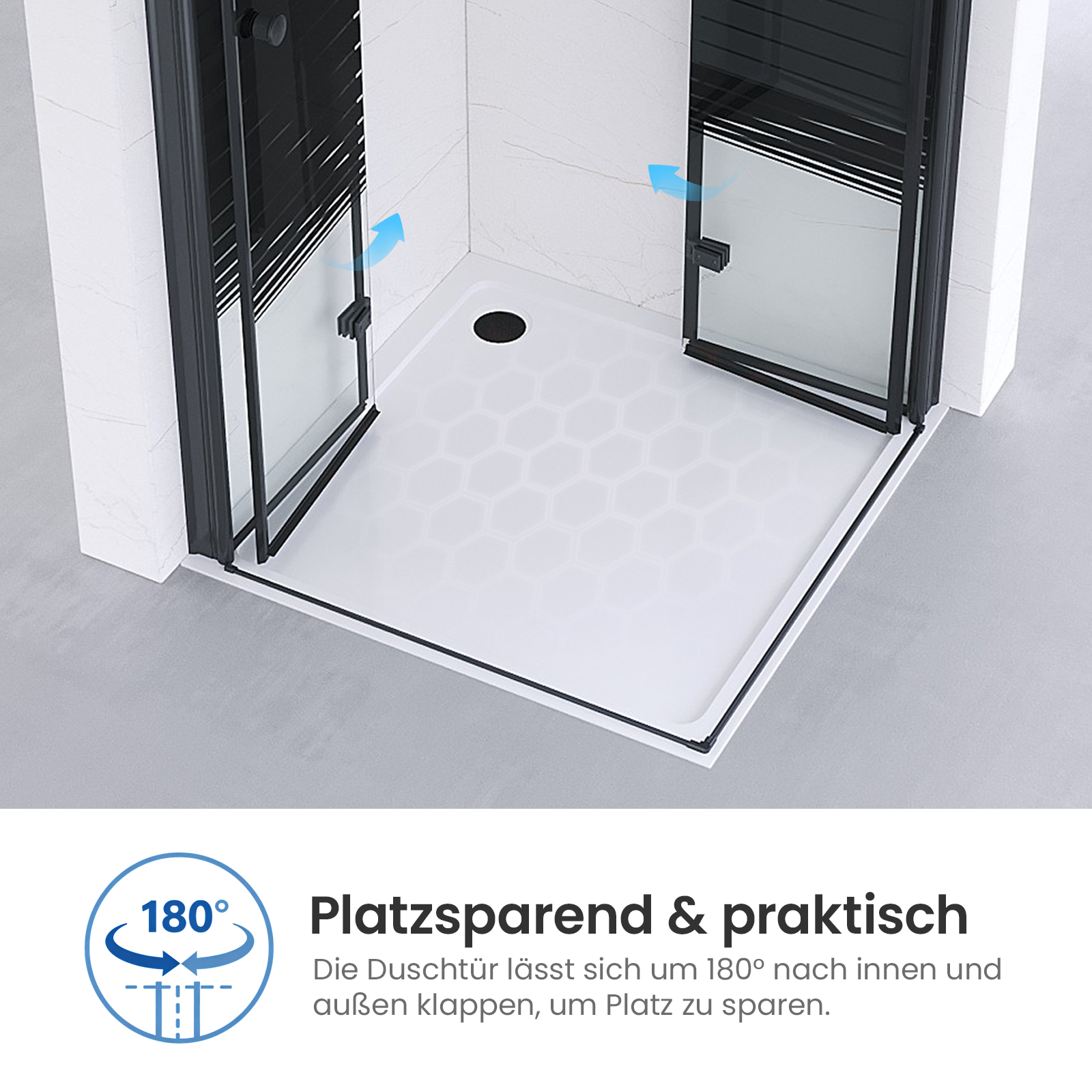 Duschkabine Falttür Pendeltür Duschabtrennung Duschwand Glas Eckdusche rahmenlos Faltbar klappbar Höhe 187 cm