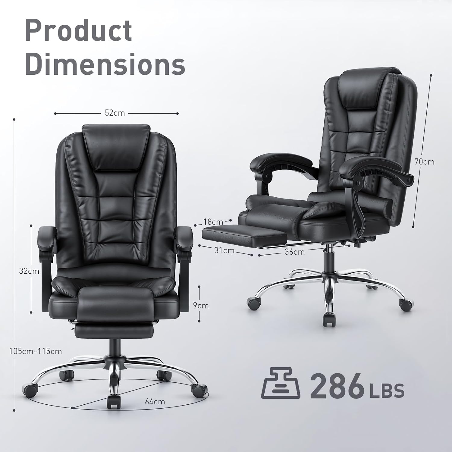 Fauteuil de bureau ergonomique Botifly en PU cuir avec repose-pieds