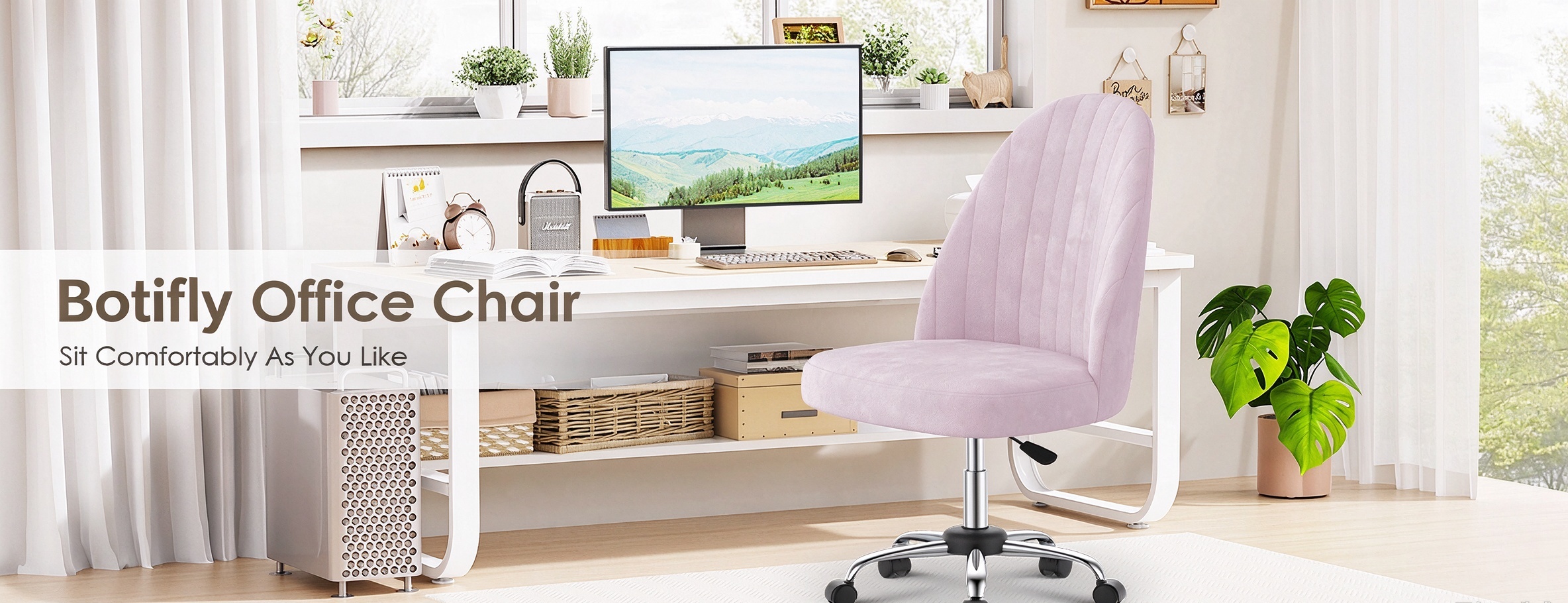 Chaise de bureau Botifly en velours rose