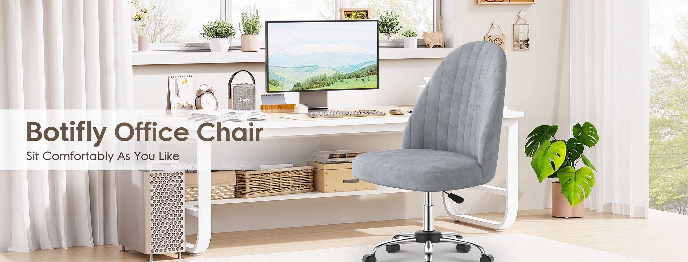 Chaise de bureau Botifly en velours gris