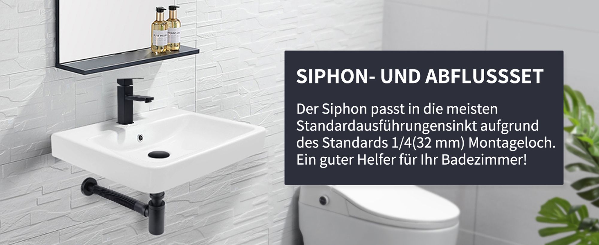 Siphon Pop Up Ablaufgarnitur mit Überlauf Universal Röhrensiphon Set für Waschbecken Waschtisch Bad Geruchsverschluss Stöpsel Abfluss Garnitur Schwarz