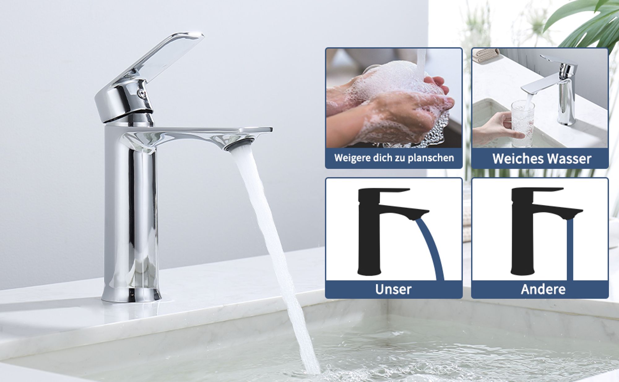 Wasserhahn Bad Chrom,Waschtischarmatur Bad,Armatur Mischbatterie,Waschbeckenarmatur Einhebelmischer Badezimmer,Waschbecken Armaturen SUS304