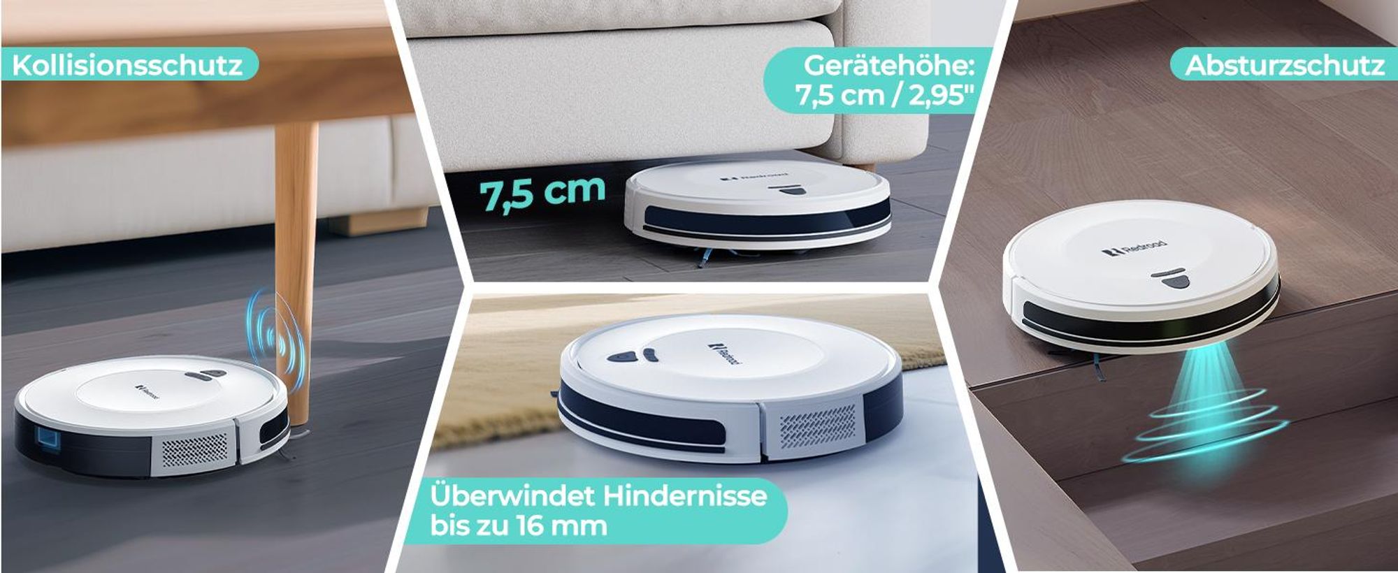 Staubsauger Roboter 10000Pa-Redroad E2 -Ultradünn & Leise, 150 Min Laufzeit, Ideal für Teppiche, Tierhaare und Hartböden, mit WiFi/Alexa/App-Steuerung