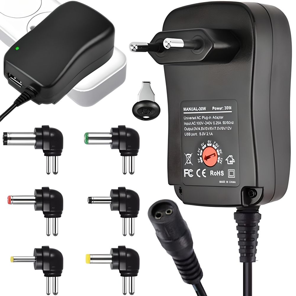 Universal Netzteil Ladegerät Steckernetzteil mit 7 Adapter Stecker 3V-12V 3A 3000mA AC DC 30W Aufsätze Ladekabel Netzgerät Notebook Laptop Retoo