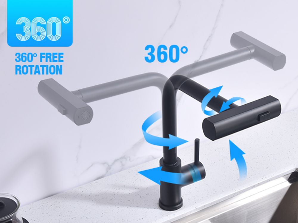 Wasserhahn Küche Schwarz HOMELIVE, Küchenarmatur Ausziehbar mit 2 Strahlarten 360° Drehbar, Mischbatterie Küche, Hochdruck Armatur, Spültischarmatur