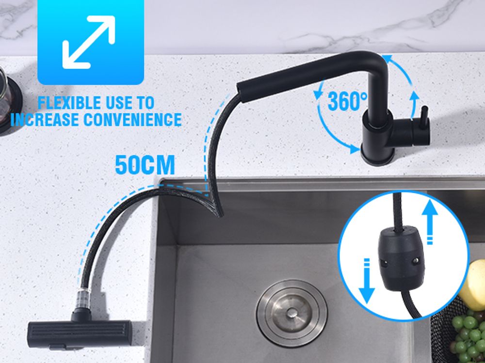 Wasserhahn Küche Schwarz HOMELIVE, Küchenarmatur Ausziehbar mit 2 Strahlarten 360° Drehbar, Mischbatterie Küche, Hochdruck Armatur, Spültischarmatur