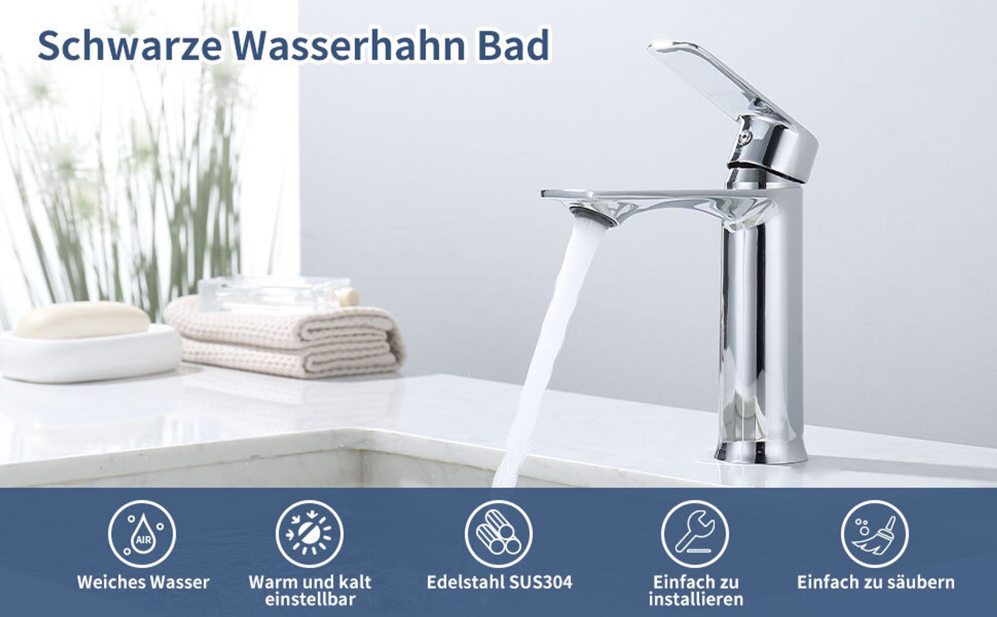 Wasserhahn Bad Chrom,Waschtischarmatur Bad,Armatur Mischbatterie,Waschbeckenarmatur Einhebelmischer Badezimmer,Waschbecken Armaturen SUS304