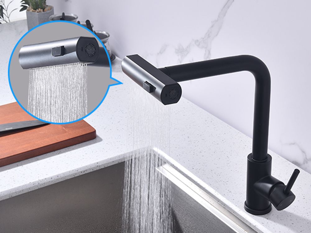 Wasserhahn Küche Schwarz HOMELIVE, Küchenarmatur Ausziehbar mit 2 Strahlarten 360° Drehbar, Mischbatterie Küche, Hochdruck Armatur, Spültischarmatur