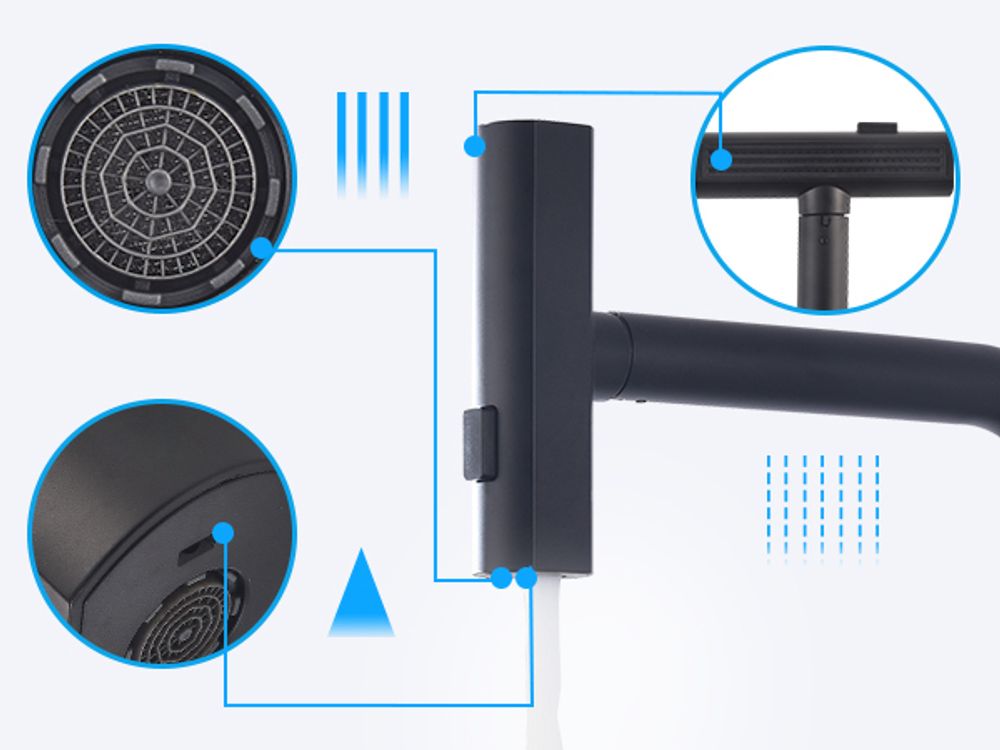 Wasserhahn Küche Schwarz HOMELIVE, Küchenarmatur Ausziehbar mit 2 Strahlarten 360° Drehbar, Mischbatterie Küche, Hochdruck Armatur, Spültischarmatur