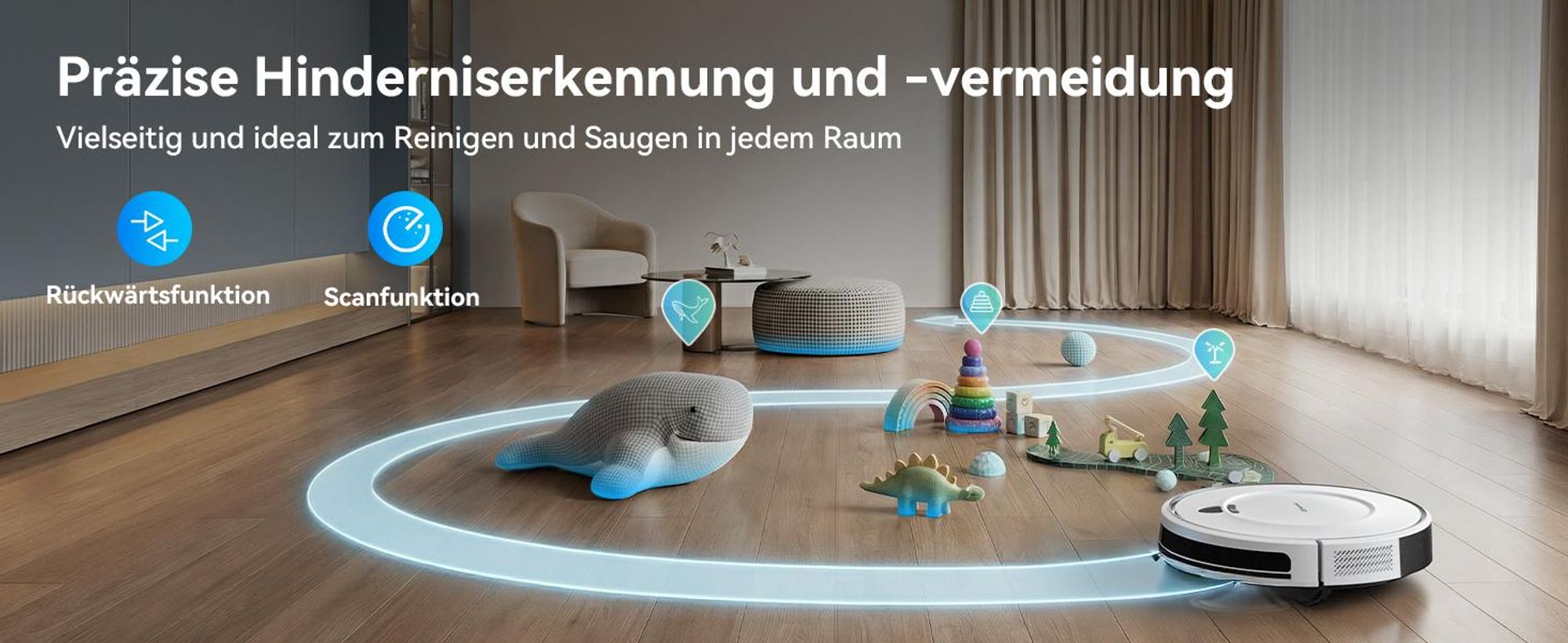 Staubsauger Roboter 10000Pa-Redroad E2 -Ultradünn & Leise, 150 Min Laufzeit, Ideal für Teppiche, Tierhaare und Hartböden, mit WiFi/Alexa/App-Steuerung