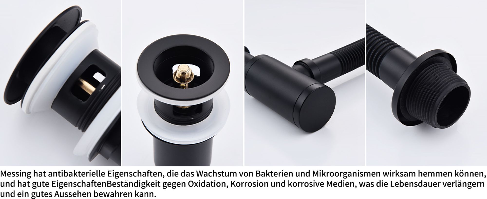 Siphon Pop Up Ablaufgarnitur mit Überlauf Universal Röhrensiphon Set für Waschbecken Waschtisch Bad Geruchsverschluss Stöpsel Abfluss Garnitur Schwarz