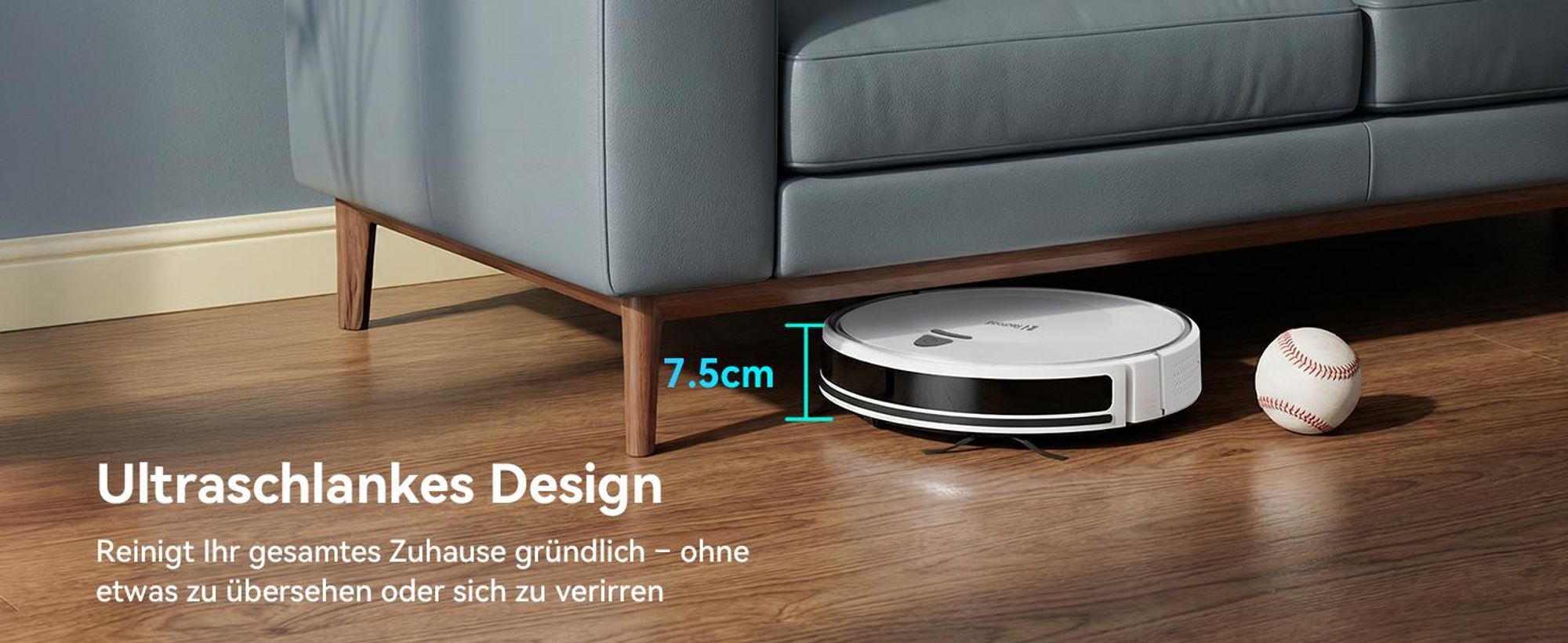 Staubsauger Roboter 10000Pa-Redroad E2 -Ultradünn & Leise, 150 Min Laufzeit, Ideal für Teppiche, Tierhaare und Hartböden, mit WiFi/Alexa/App-Steuerung