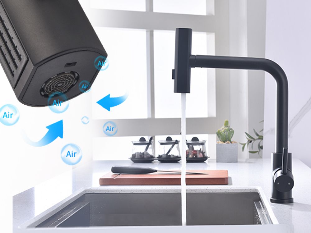 Wasserhahn Küche Schwarz HOMELIVE, Küchenarmatur Ausziehbar mit 2 Strahlarten 360° Drehbar, Mischbatterie Küche, Hochdruck Armatur, Spültischarmatur