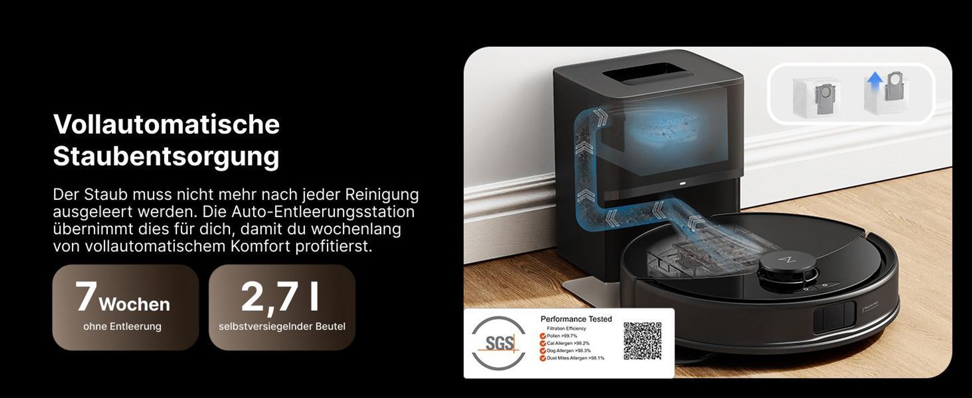 Roborock Q10 PF+ Staubsauger Roboter 10000 Pa (Upgrade von Q8 max+), Dual Anti-Tangle-System, inkl. 1L Bodenreiniger, Selbstentleerende Dock, Schwarz