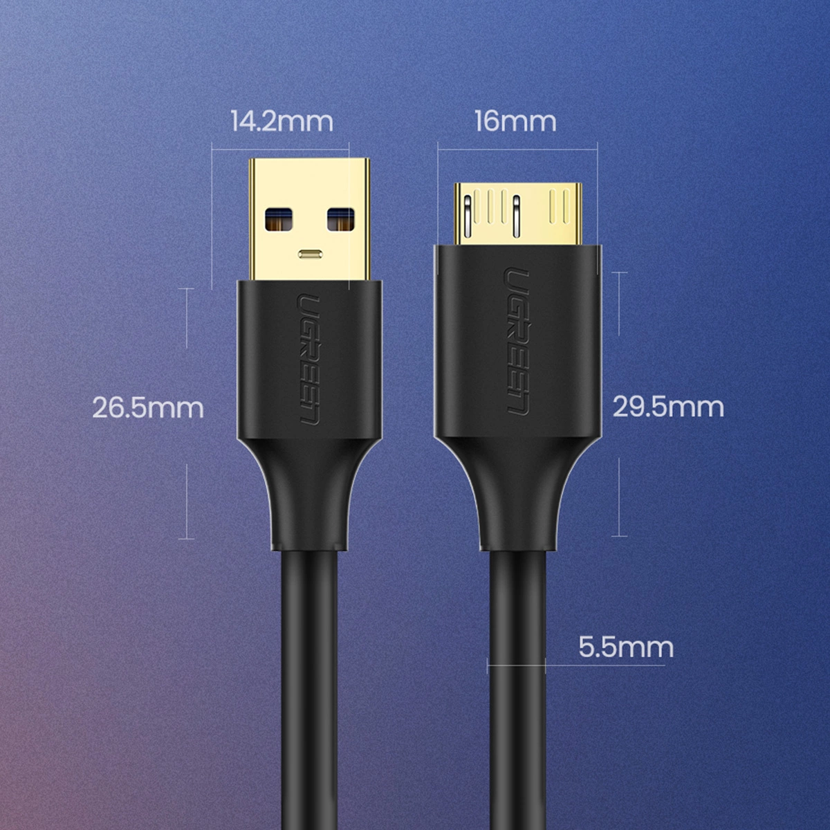 Ugreen US130-Kabel mit Abmessungen
