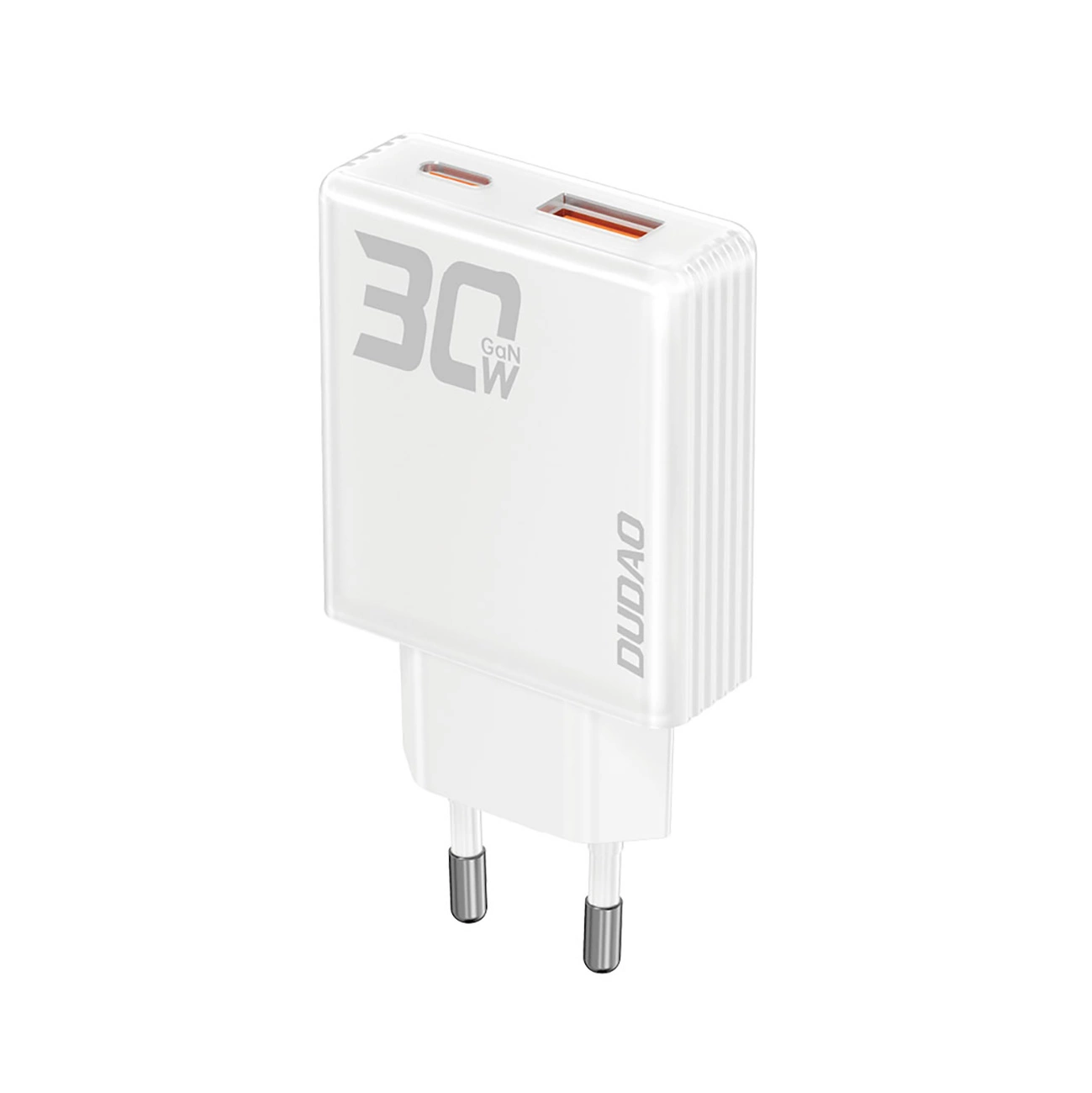 Dudao A30EU 30W GaN USB-A / USB-C Wandladegerät auf weißem Hintergrund