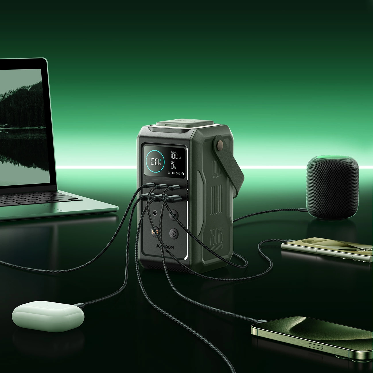 5 dispositivos conectados al power bank Joyroom simultáneamente JR-PBF10