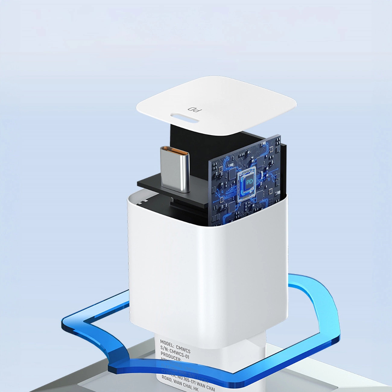 Visualisierung des Innenlebens des Wozinsky CMWCS USB-C PD 20W Wandladegeräts