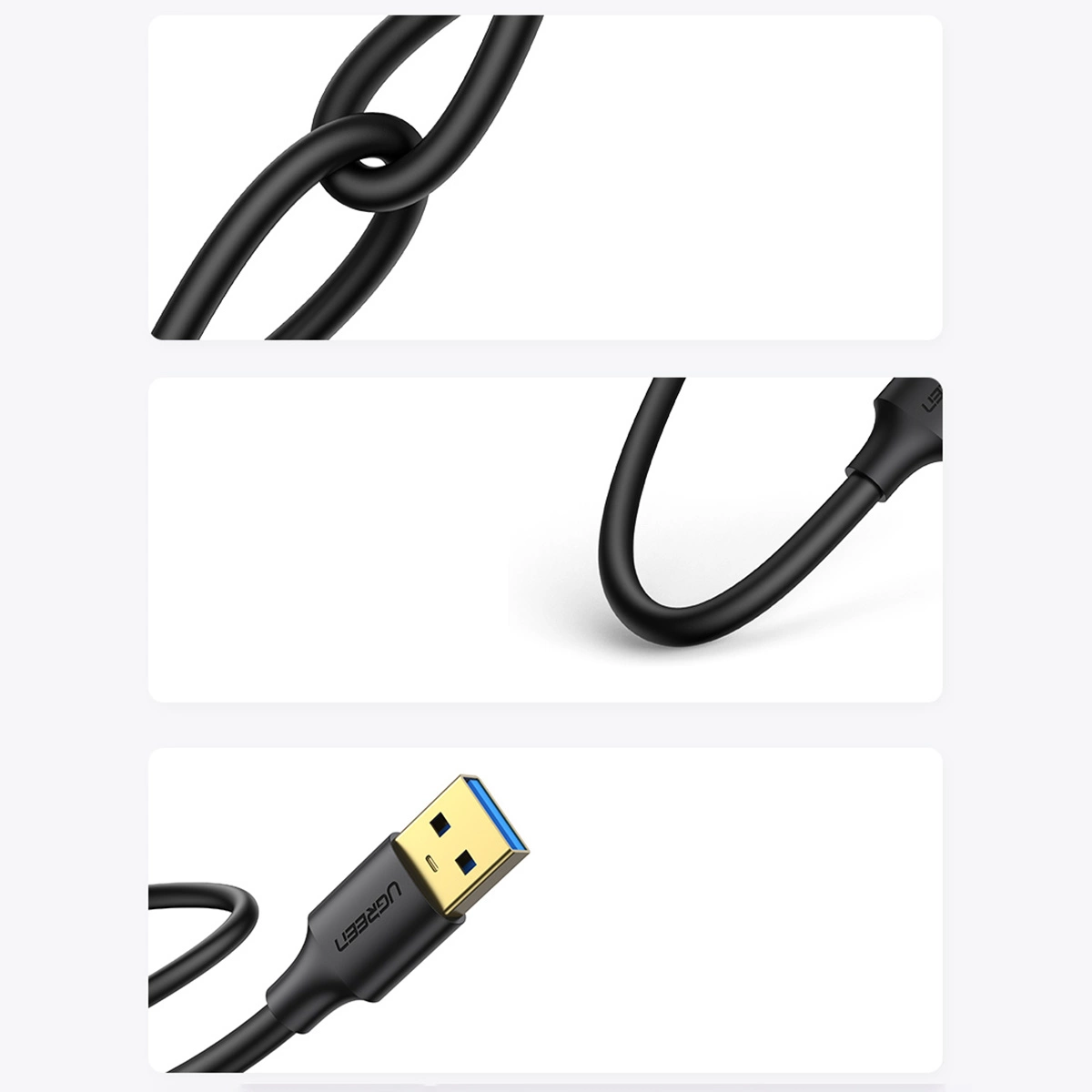 Tres tomas del cable Ugreen US128 doblado