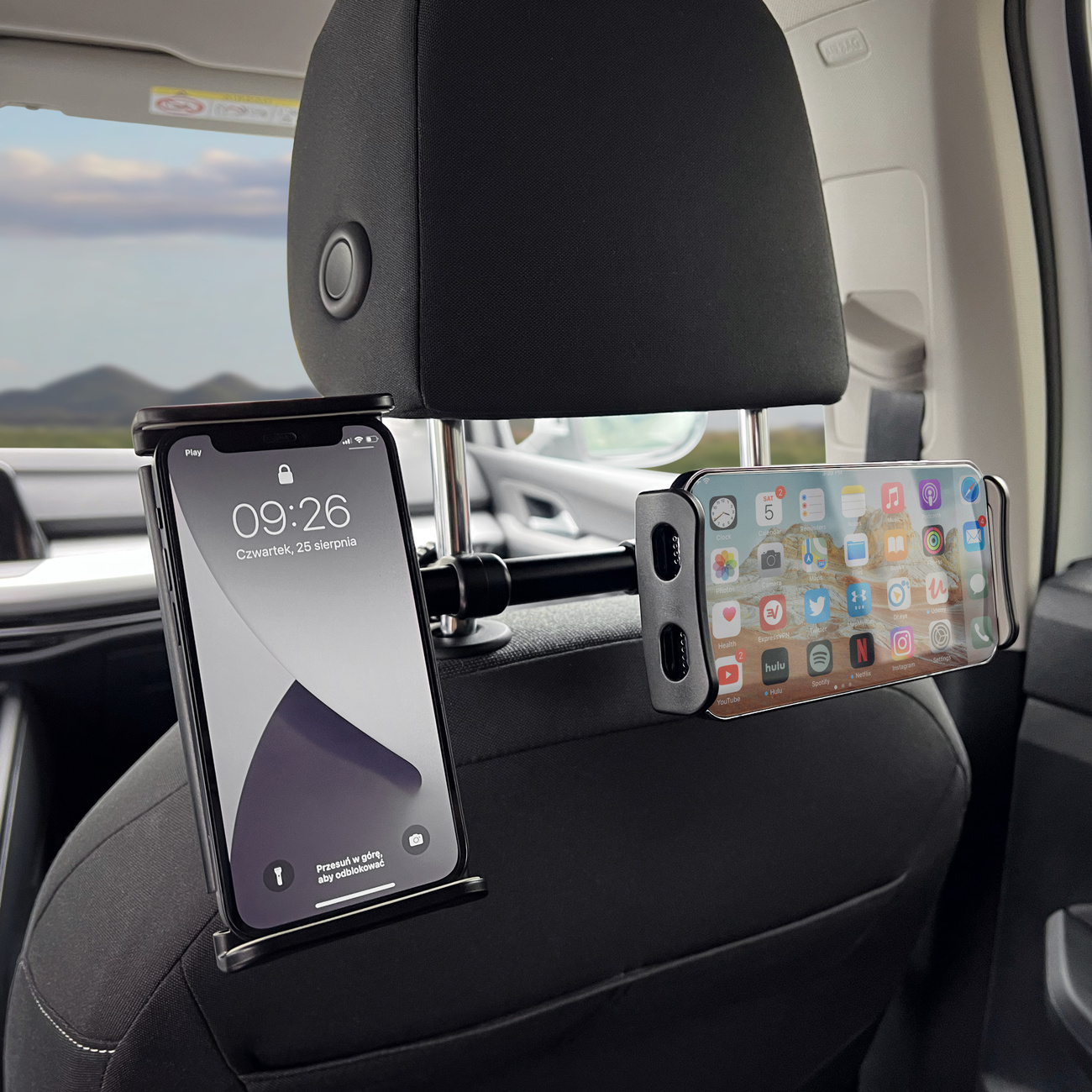Support double pour appuie-tête Wozinsky WTHBK1 avec tablette et téléphone