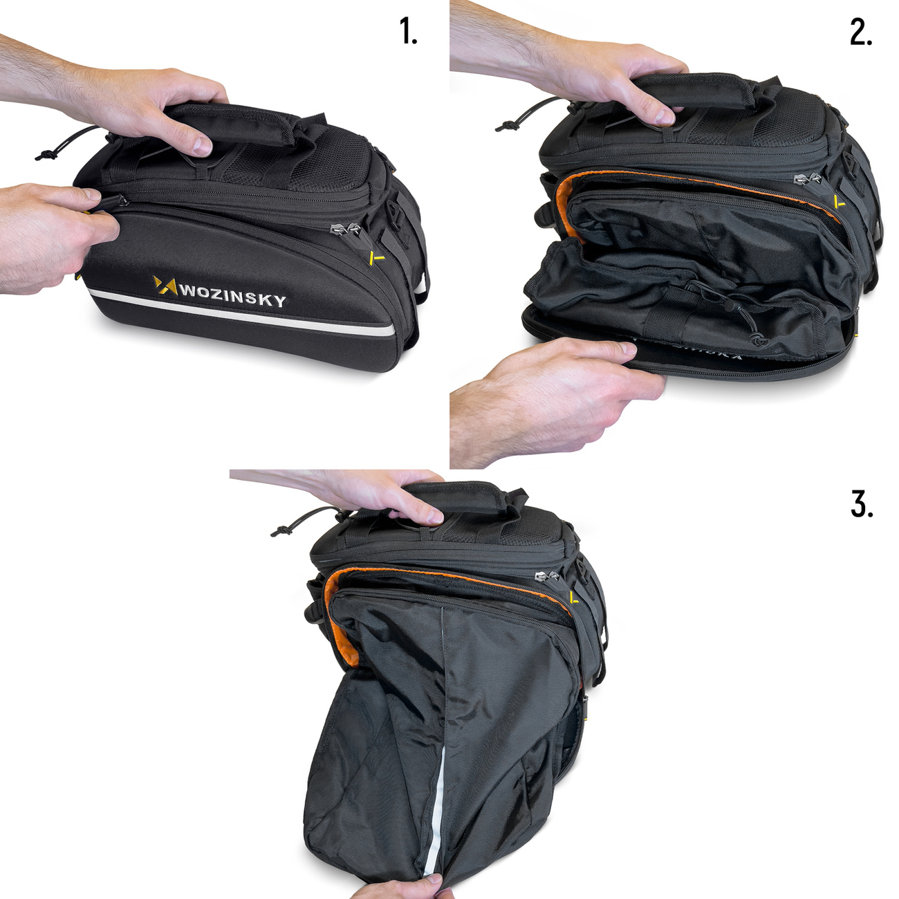 Große Fahrradtaschen, faltbar von einer Tasche zum Kofferraum Wozinsky WBB19BK