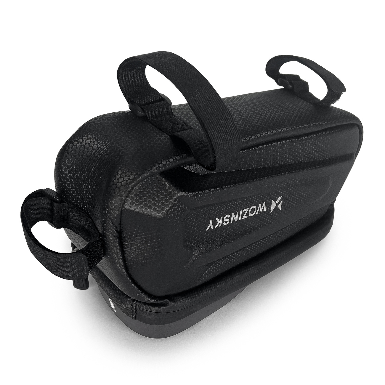 Tre cinghie in velcro nella borsa da telaio per bicicletta Wozinsky WBB28BK con custodia per telefono