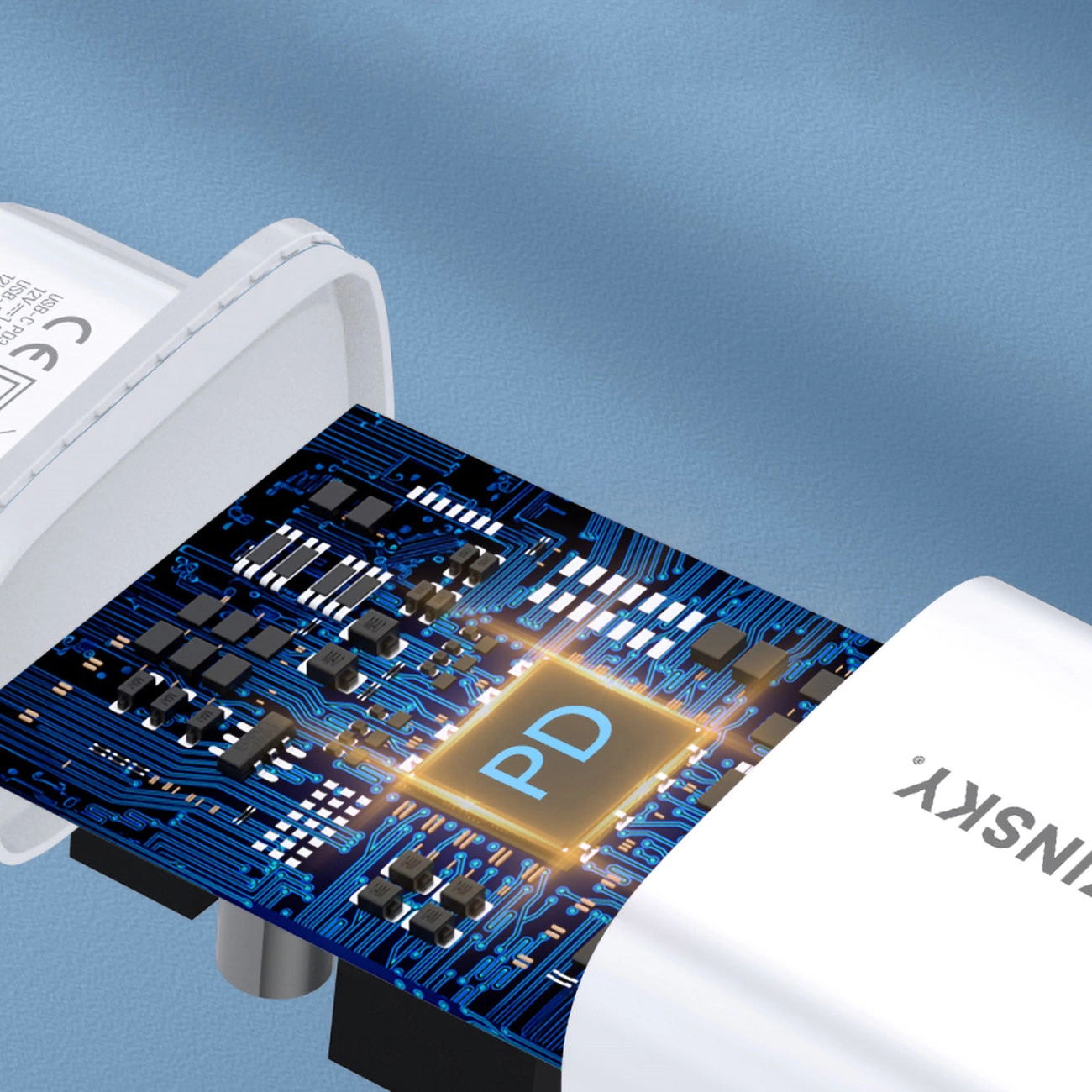 Elektronik im Wozinsky WGWCW Wandladegerät mit USB-A- und USB-C-Anschlüssen und einer Leistung von bis zu 20 W