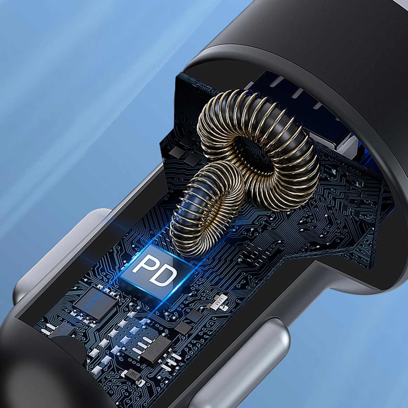 Elektronik im Wozinsky WDCCAC Autoladegerät mit 2 Anschlüssen (USB-C, USB-A) und einer Leistung von bis zu 36 W