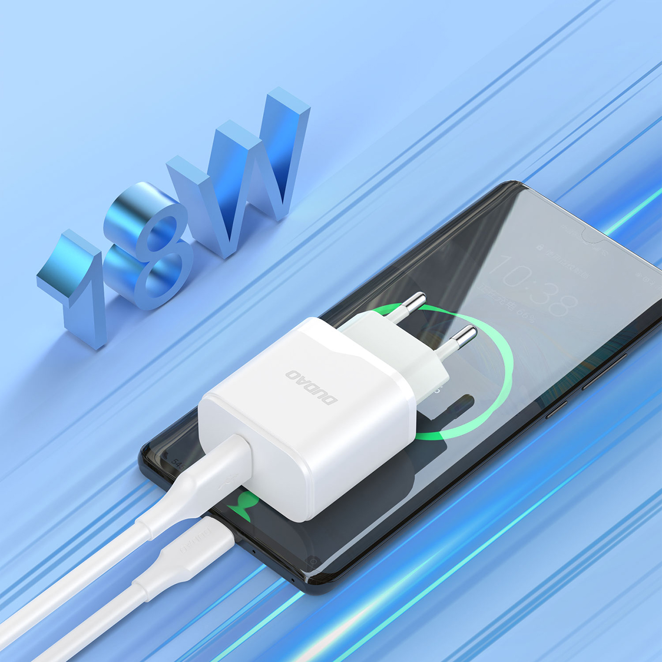 Telefon mit dem Dudao A20EU-Wandladegerät geladen